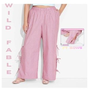 Wild fable Pink Striped Wide-Leg Pants with Side Ties